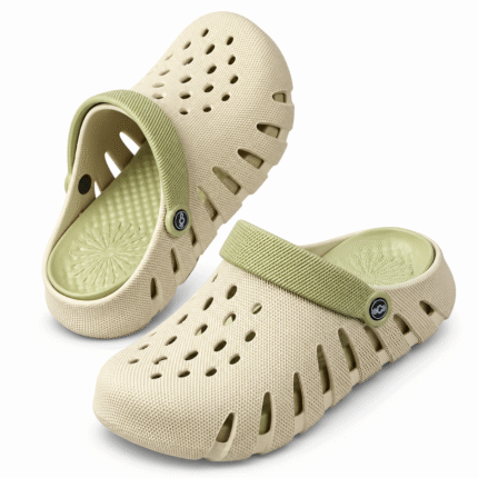 Beige and green 3D texture clogs, view 1