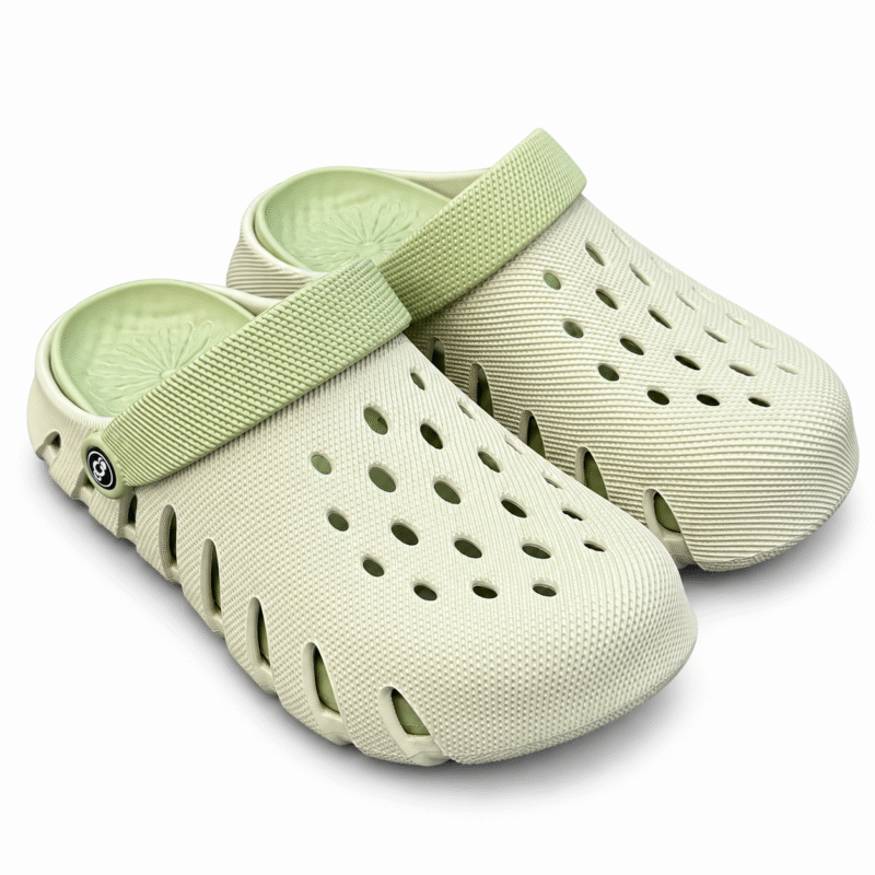 Beige and green 3D texture clogs, view 2